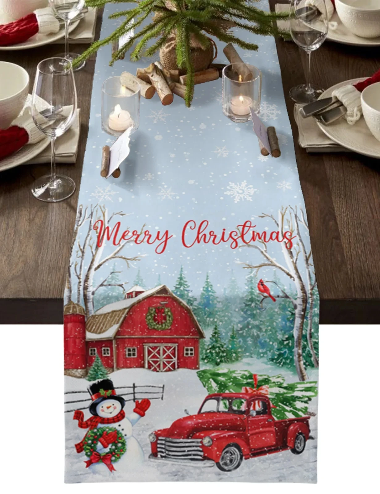 

Christmas Snowman Truck Linen Table Runners Dresser Scarves Table Decor Farmhouse Dining Table Runners Christmas Decorations