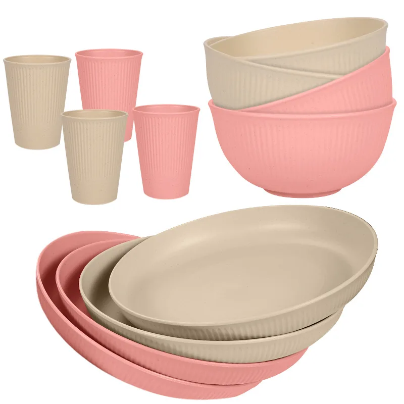 Vibrant Eco-Friendly Wheat Straw Dinnerware Set - Unbreakable Plates and Bowls (12-Piece)