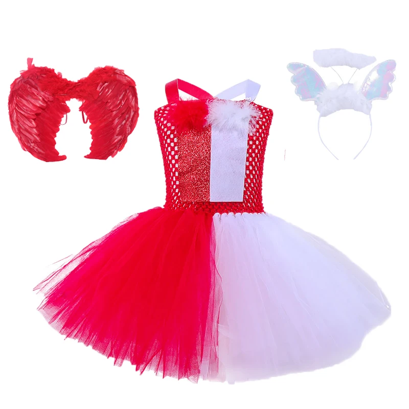 

2023 Children Summer New Tutu Cpsplay Costume Infant Girls Princess Lace Dress+Wing Halloween Clothes Kids Birthday Gife 2-12Y