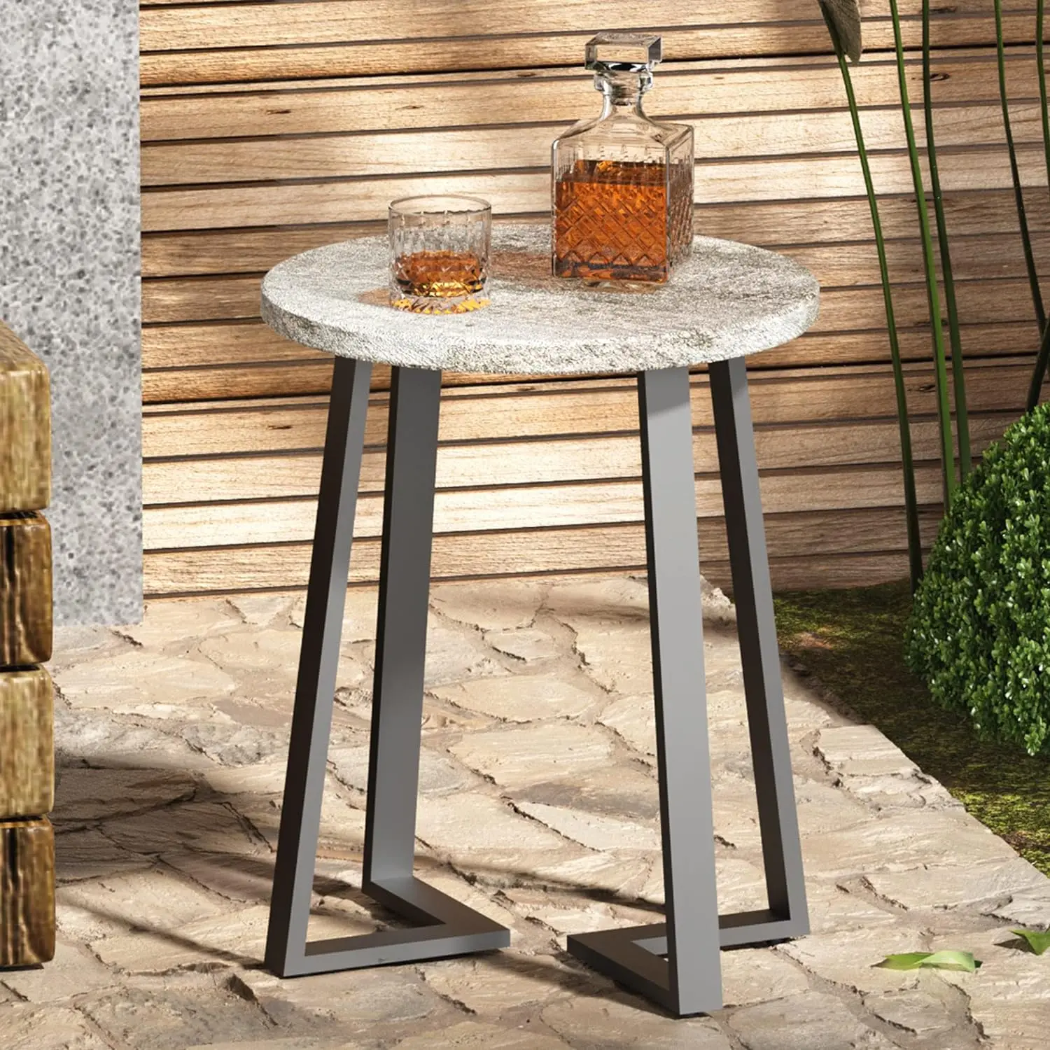 Comfort Corner Round Mod Concrete Side Table - Small End Table Plant Stand for Living Room Bedroom or Patio