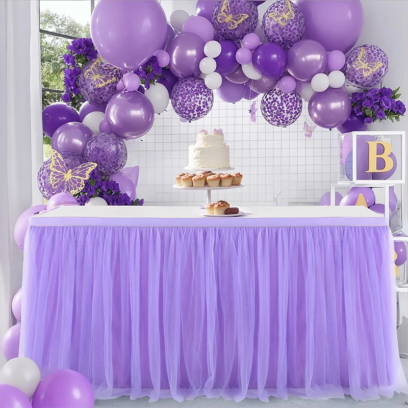 Table Skirt Suitable for Baby Shower Girl Petticoat Rectangular Table Round Tulle Tablecloth Party Mermaid