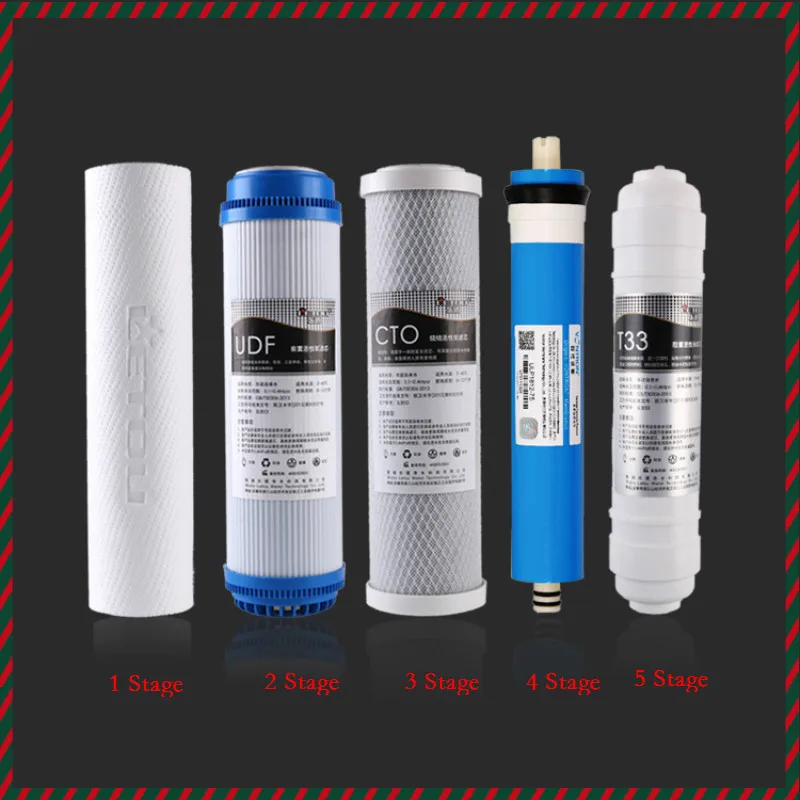 

5 Stage Reverse Osmosis RO Water Filters Replacement Set with Water Filter Cartridge 75 GPD Membrane / 50 GPD Membrane