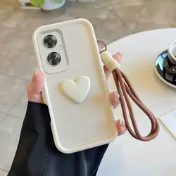 3 - Piece Set: Phone Case with Lanyard & 3D Heart Stand for OPPO Reno10 (WHITE)