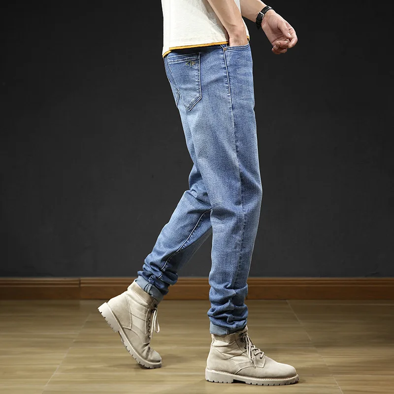 Men Extra Long Denim Jeans Stretched Plus Size Slim Fit Elastic Large Trousers Straight Pants 114CM 120CM 42 40 denim pants,denim trousers