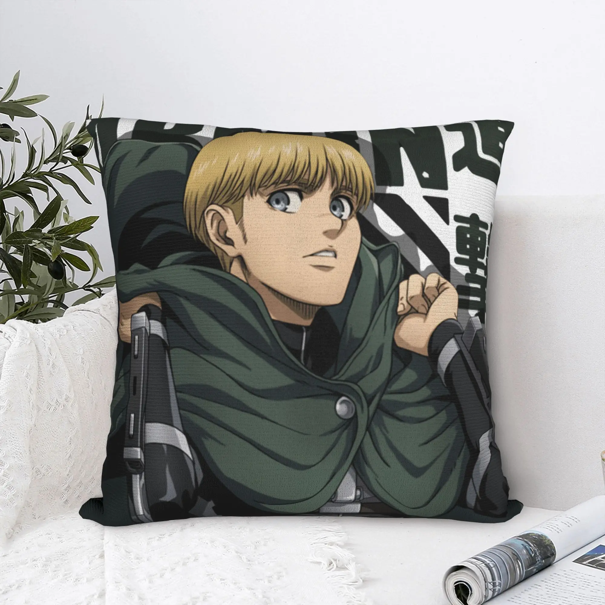 Armin Arlert AOT 애니메이션 베개 커버 인쇄 패브릭 쿠션 커버 장식 베개 커버 시터 스퀘어 40*40cm