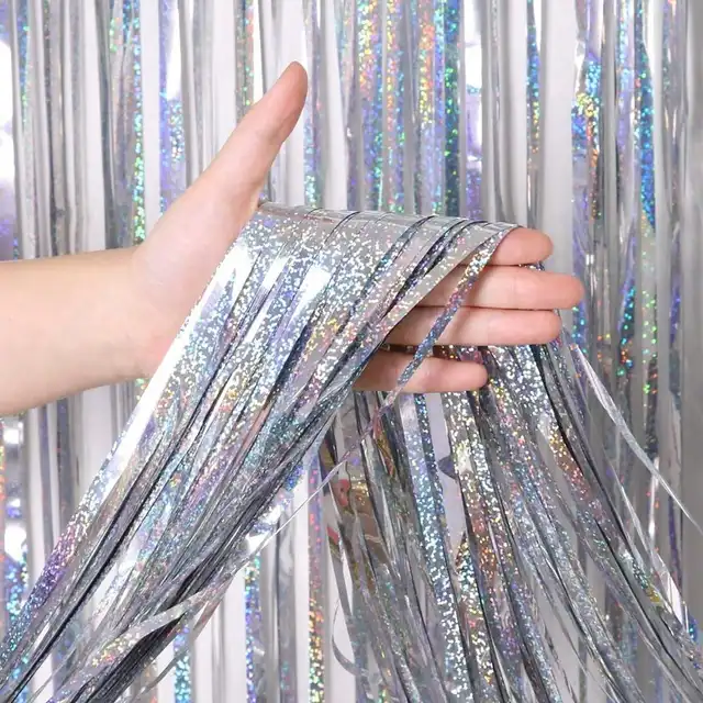 Shimmering Metallic Tinsel Foil Fringe Curtain For Party Decor 5