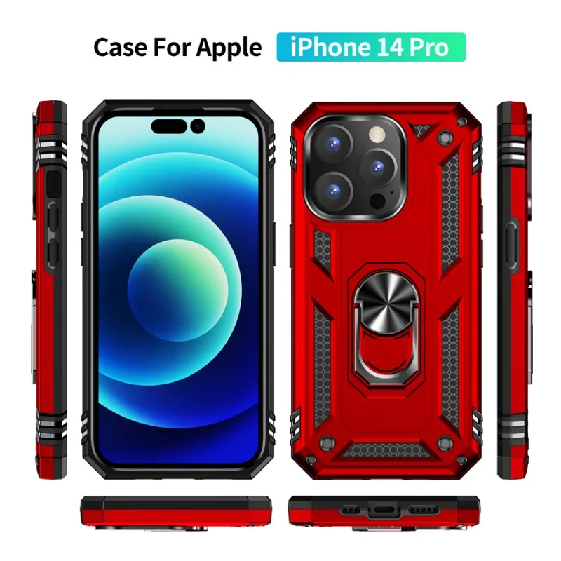 Shockproof Armor Bumper Case with Finger Holder and Magnetic Metal Ring Cover