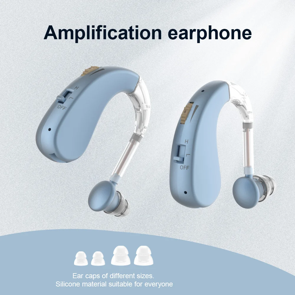 Loudspeaker headphones hearing aids hanging ear type designed for elderly people with hearing loss on the back of the ear