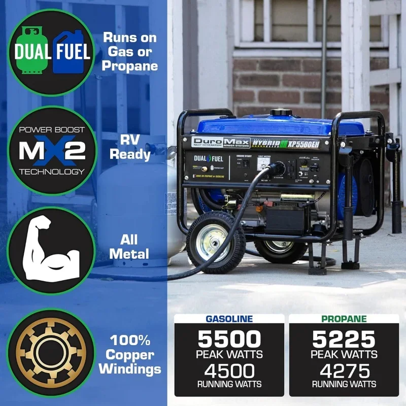 XP5500EH Electric Start-Camping; RV Ready, 50 State Approved Dual Fuel Portable Generator-5500 Watt Gas or Propane Powered