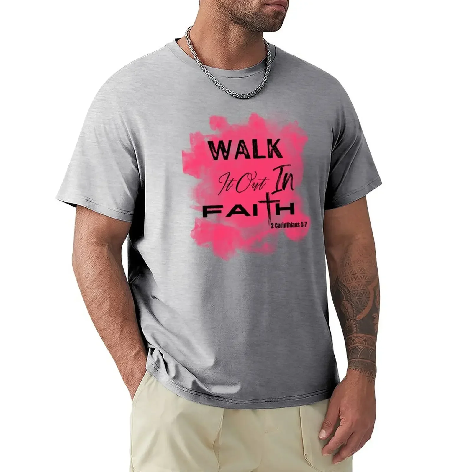 

men plus sizes shirts graphic tees plain black t shirts men Walk in Faith T-Shirt oversized quick-drying plain t shirts