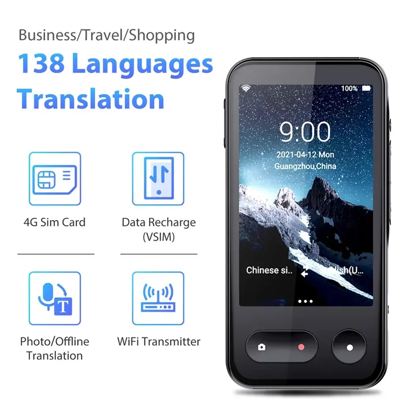 4G Translator T7 Intelligent Voice Translation 4.0inch Touch Screen Recording WIFI 138 Language Translate