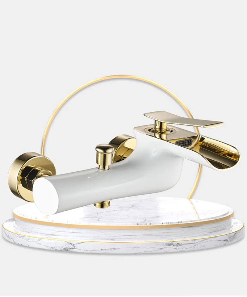 Description Picture 5 of itemBath And Shower Faucet Set Waterfall Brass White Gold Simple Shower Hot and Cold Faucet Wall Mounted Bathroom Mixer Set