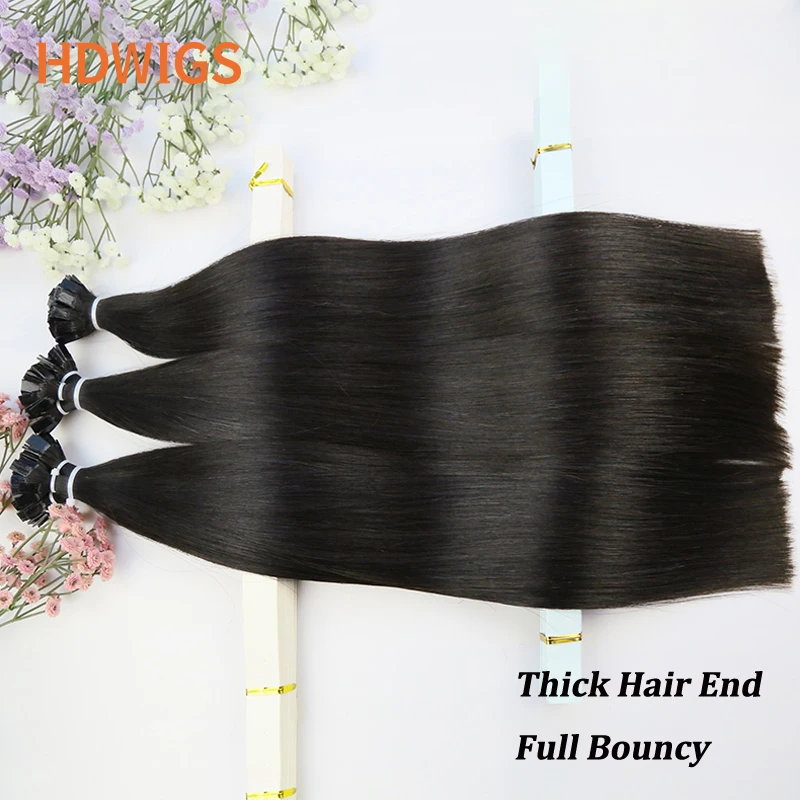 플랫 팁 헤어 익스텐션 인간의 머리카락 스트레이트 100% 인간의 머리카락 0.8 그람/몫 50pcs 캡슐 케라틴 인간의 퓨전 헤어 익스텐션 하이라이트