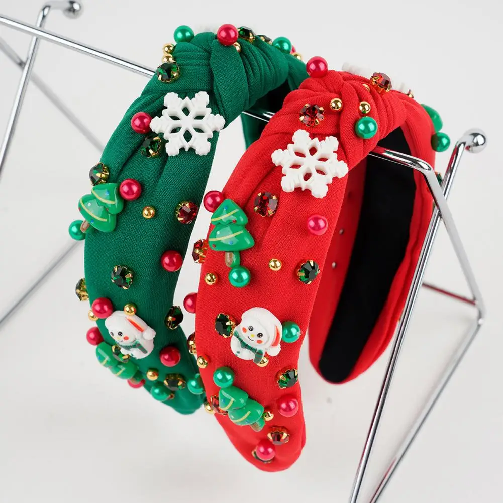 Colorful Christmas Headband Cute Women Headband with Mini Christmas Tree Rhinestones Festive Hair Accessory for Parties