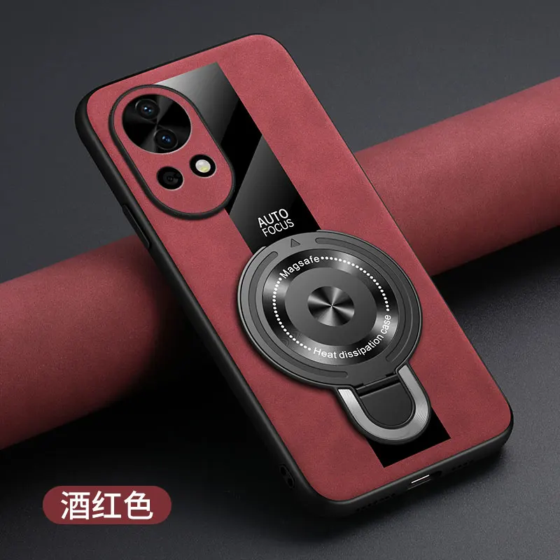 Luxury Magnetic Ring Holder Case - Premium Shockproof Cover with Plexiglass, PU Silicone, and Sheepskin Leather Elements