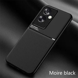 Magnetic Car Holder Silicone Case with Leather Texture - OPPO A79 5G (Black)