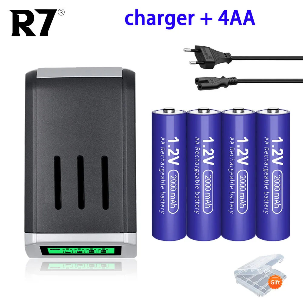 

R7 Rechargeable AA Battery 2000mAh 1.2V aa Batteries and 1.2V Battery Charger for 1.2V AA /AAA NIMH Rechargeable Batteries