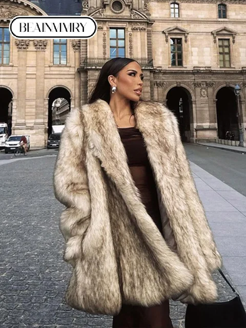Luxurious Fashion Lapel Faux Fur Midi Coat 1