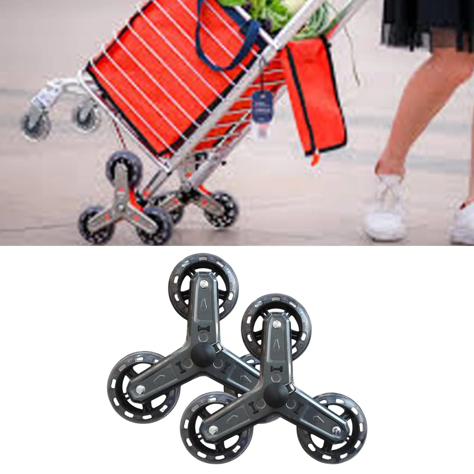 2 Pieces Shopping Cart Trolley Wheels Accessory Black Repair Parts Portable Simple Installation Replacement Stair Climber Wheels