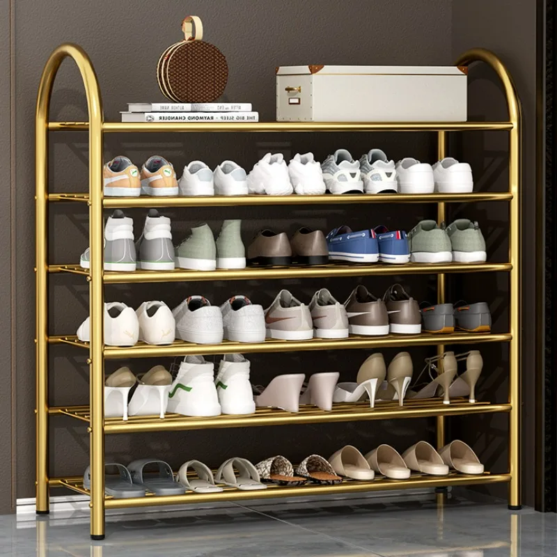 Gold Metal Shoe Rack Strong Bearing Capacity Indoor Shoe Storage MultiLayer Narrow Large Capacity Organizer