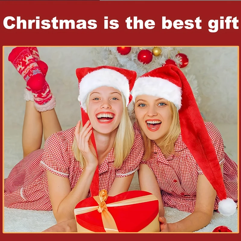 Christmas Beanie Hat 1PC Black Red Plush Santa Novelty Hat Kids Christmas Decorations For New Year Home Santa Claus Gift Party Supplies