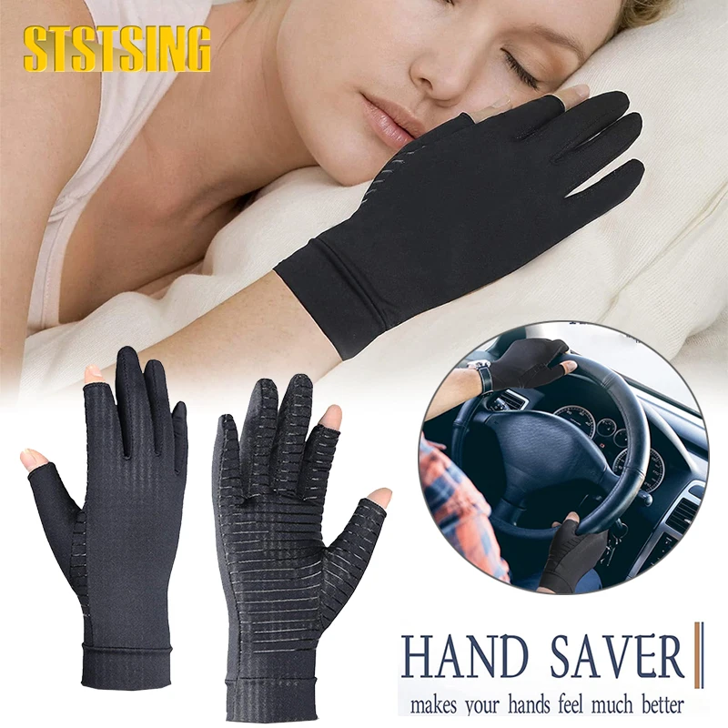 

Copper Arthritis Compression Gloves Women Men Relieve Hand Pain Swelling &Carpal Tunnel Fingerless for Typing,Support for Joints