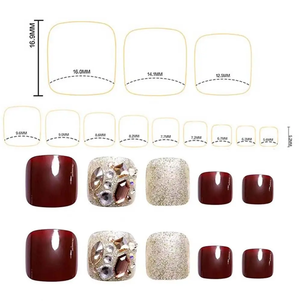Luxury Feet Artificial Nails With Glue Rhinestone Fake Toenails Diamond False Toenails Short Nails Patch Full Cover False Nails