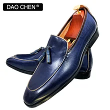 

LUXURY BRAND MEN GENUINE LEATHER SHOES BLUE BLACK TASSEL LOAFERS SLIP ON ELEGANT MEN DRESS SHOES WEDDING OFFICE MEN CASUAL SHOES