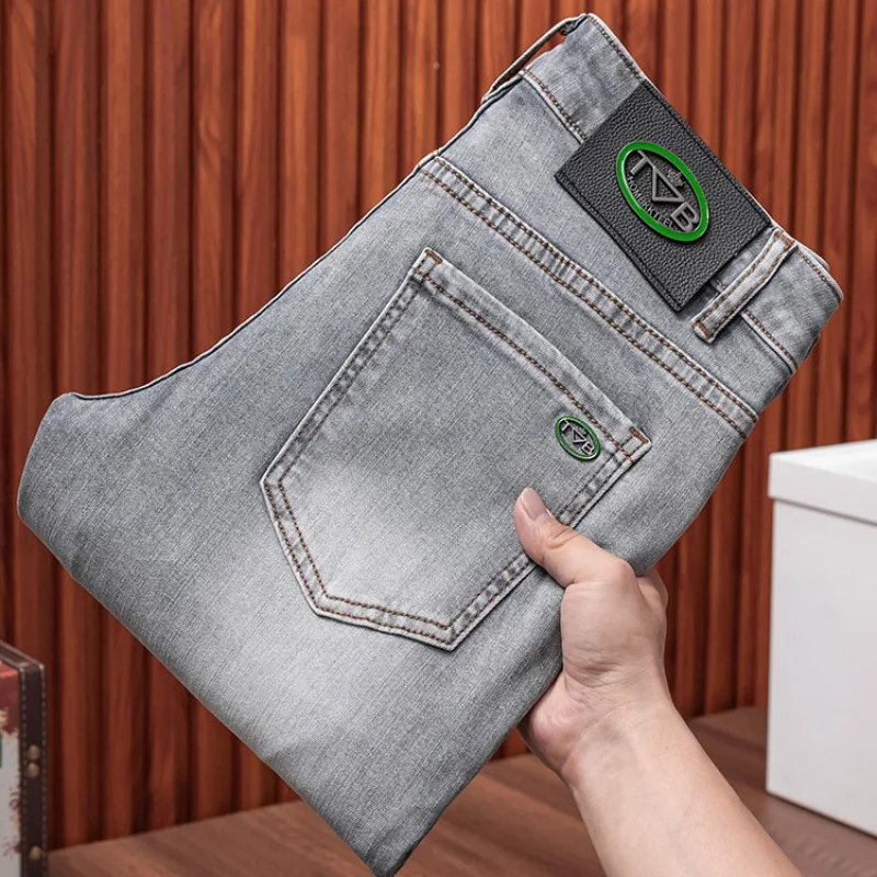 High-End Pure Gray Simple Jeans Men\'s 2024 Spring and Summer New Fashion Brand Business Stretch Slim Fit Skinny Pants