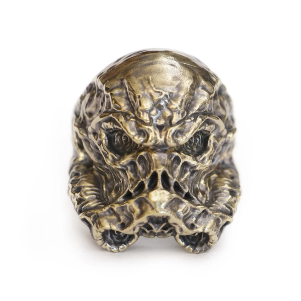 

LINSION Brass Skull White Warrior Ring Mens Biker Punk Jewelry BR314 US Size 7~15