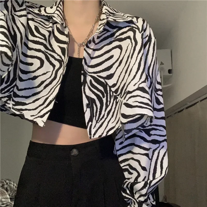 Fashion Water Wave Lapel Long Sleeve Short Cardigan Jacket Temperament Leopard Print Single Breasted Short Jacket Streetwear