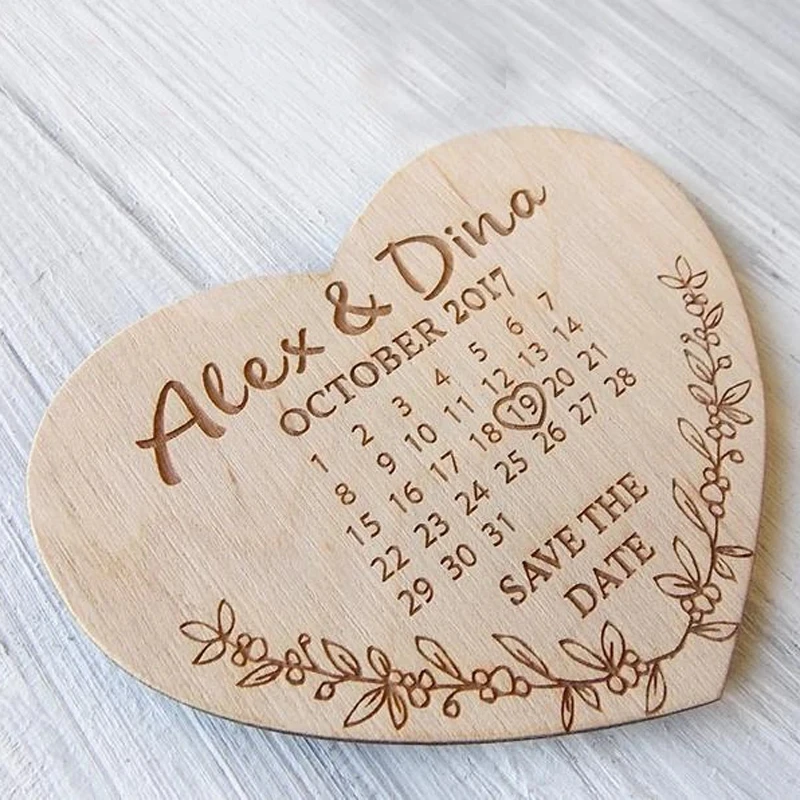 Personalized Wooden Heart Save the Date Magnet Wedding Invitation for Guests