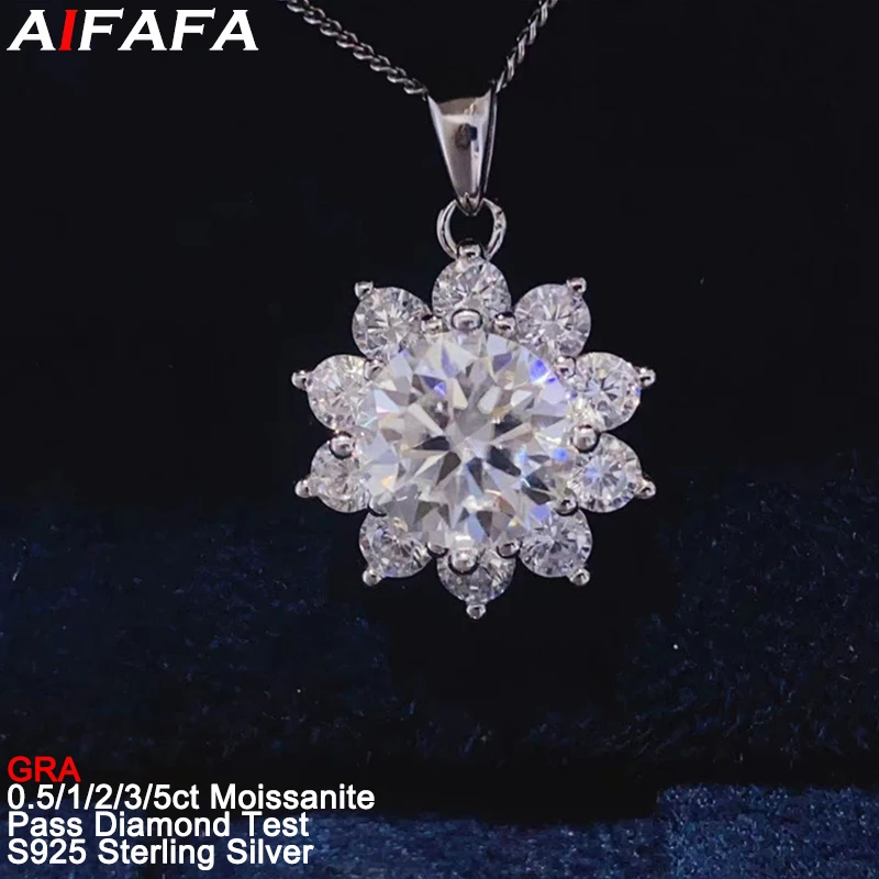 0.5/1/2/3/5 Carat D Color Moissanite Pendant Necklace Sunflower Moissanita S925 Silver Neck Jewelry Pass Diamond Test Wholesale