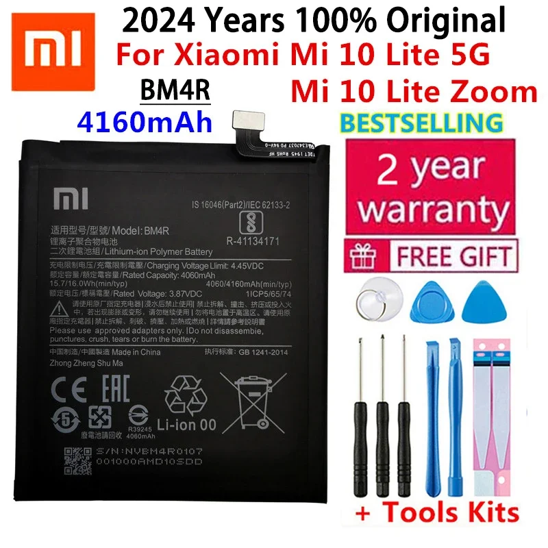 

2024 100% оригинальный XIAO MI BM4R 4160 мАч аккумулятор для телефона Xiaomi Mi 10 Lite 10Lite 5G Zoom сменные батареи Быстрая доставка