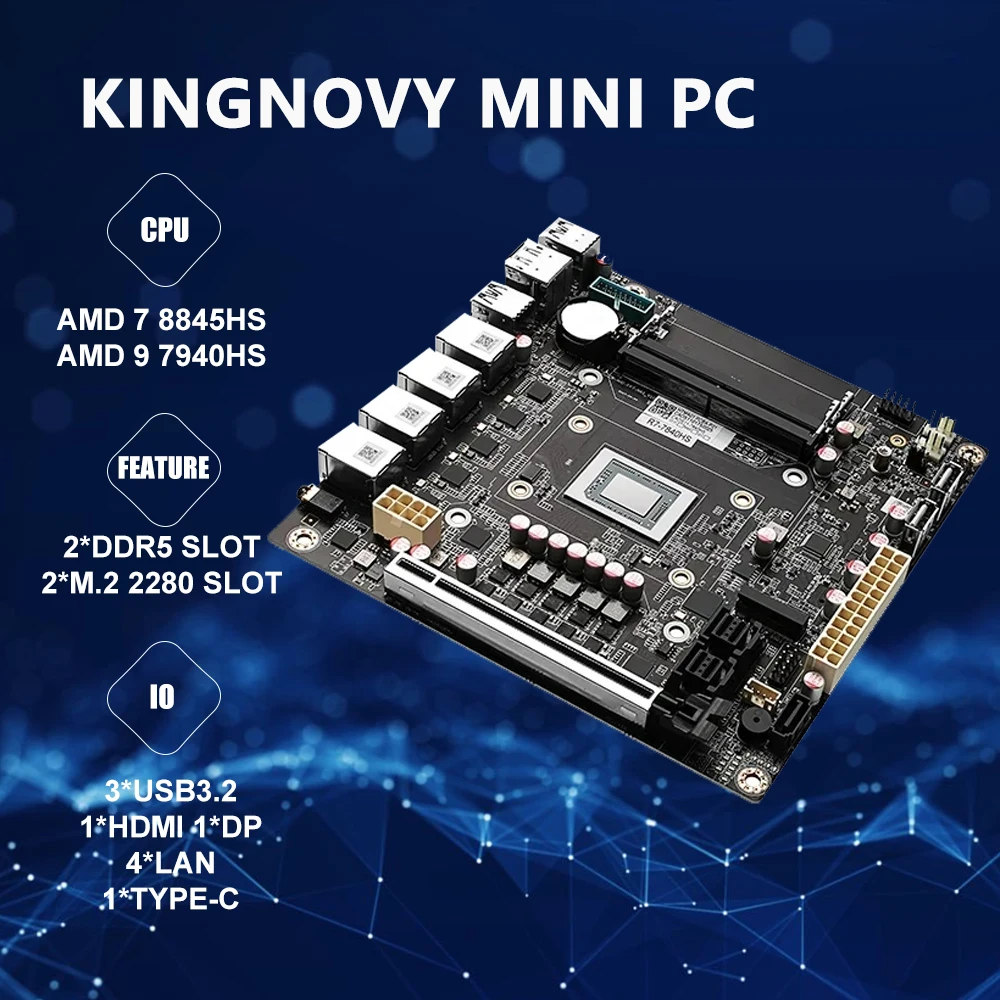 

Материнская плата AMD Ryzen 7 8845HS 9 7940HS NAS USB4 4x i226-V LAN 9xSATA3.0 2xM.2 NVMe PCIE X16 2xDDR5 17X17 ITX Monster Board