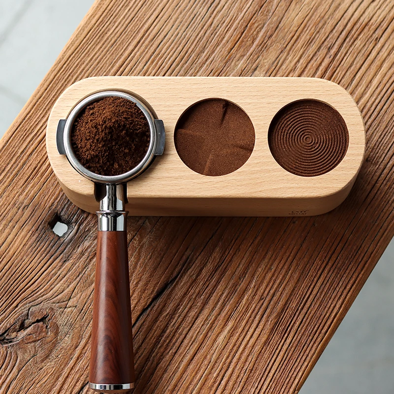 

51mm / 53mm / 58mm Coffee Filter Holder, Tamping Bracket Beech Walnut Wood Espresso Distributor Base Waiter Accessory Grid Shelf