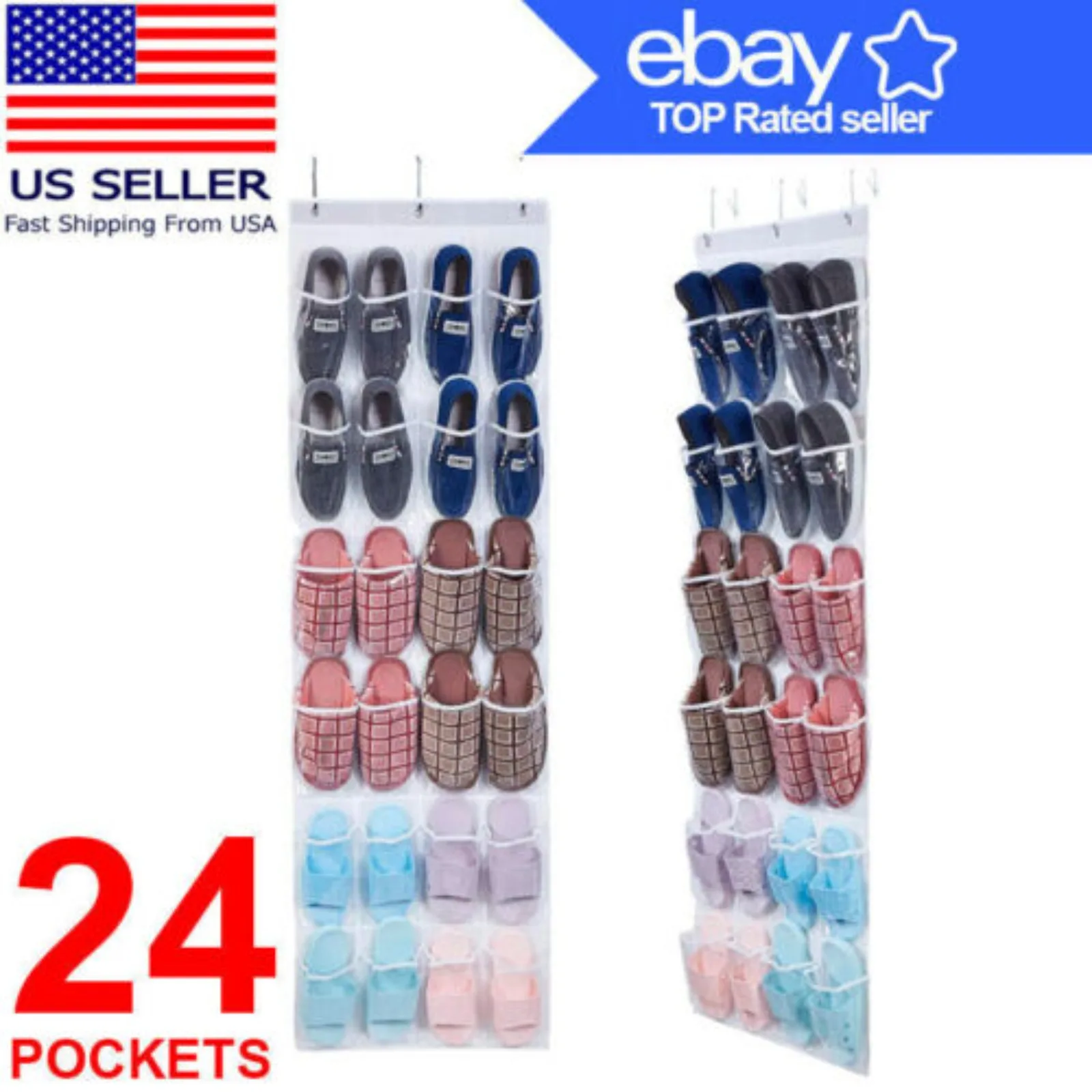 

Over The Door Shoe Organizer Rack Hanging Storage Holder Hanger Bag Closet 24