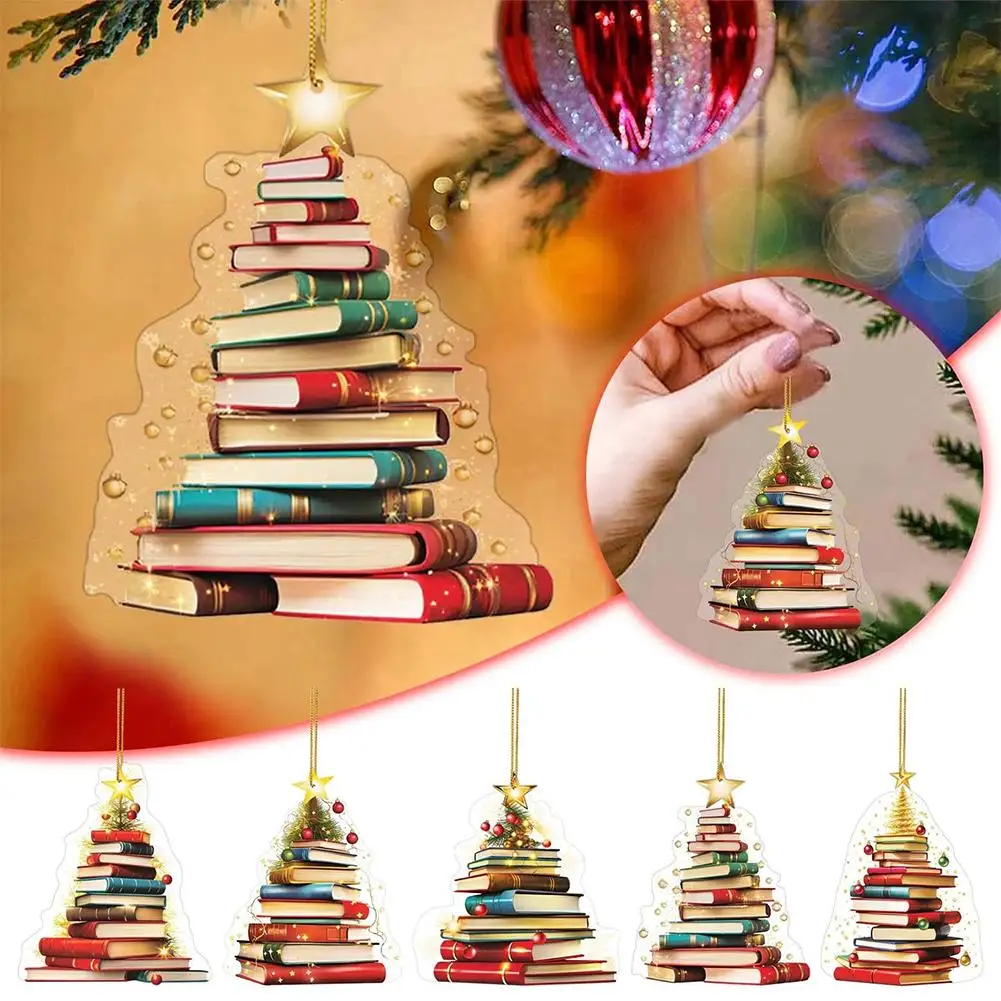 

Christmas Tree Decorations 2023 Book Lovers Heart Shaped Bookshelf Pendant Wood Ornament