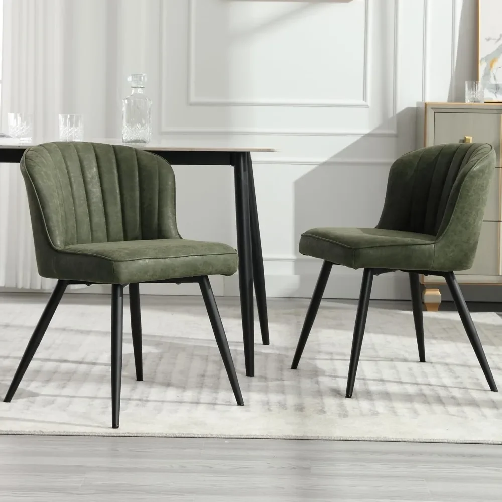 Dining Chairs Set of 2, Upholstered Leather Dining Room Chairs with Shell Back, Modern Kitchen with Metal Legs