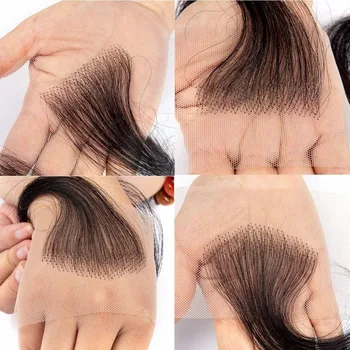 Capelli Umani Veri al 100% con Bordi a I/V, Pizzo HD e Baby Hair per Donne, Riutilizzabile, Invisibile, in Pizzo Svizzero, Nero Naturale, Fatto a Mano