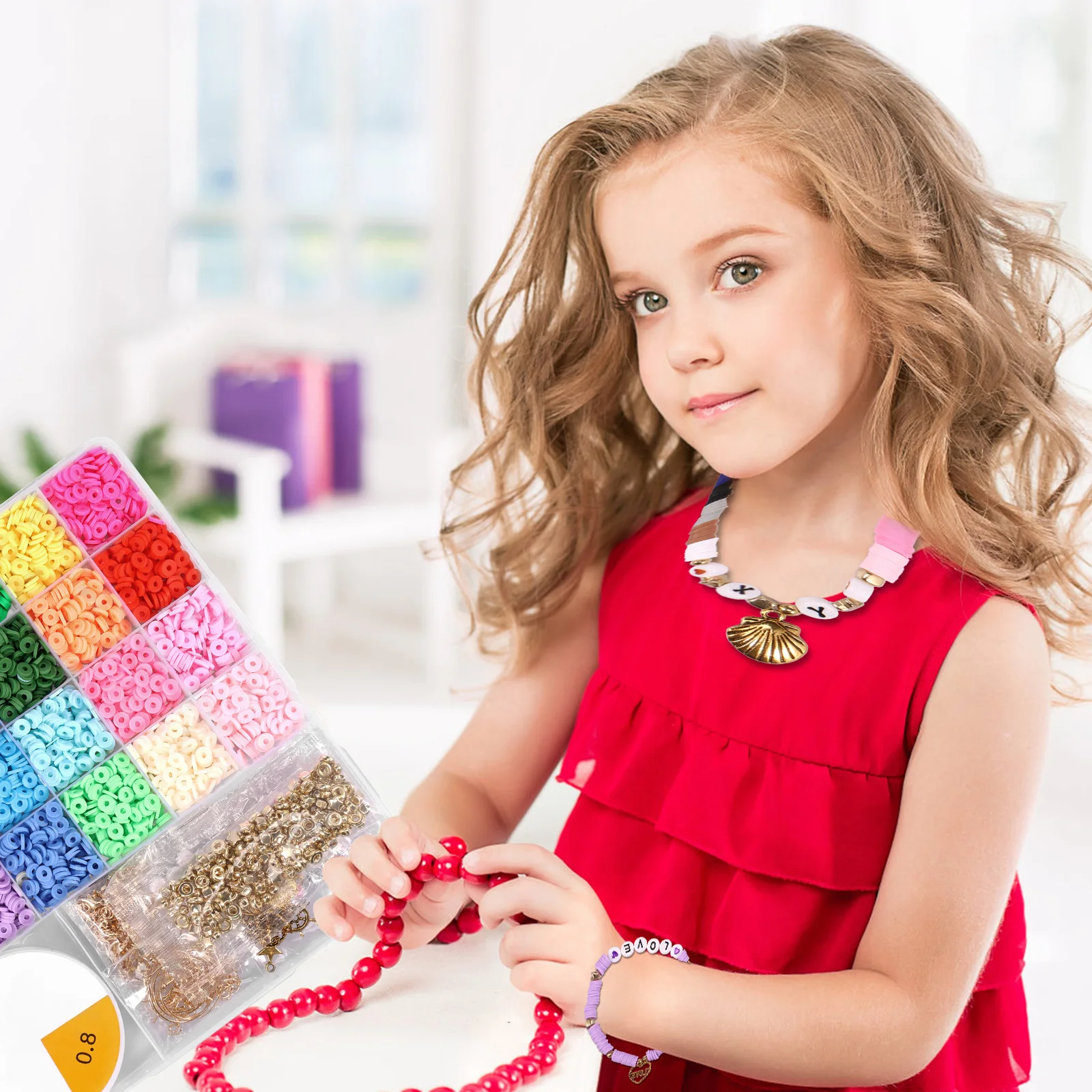 6100 Clay Beads Bracelet Making Kit, Friendship Bracelet Set for Jewellery Making, Flat Beads for Bracelet Arts and Charms