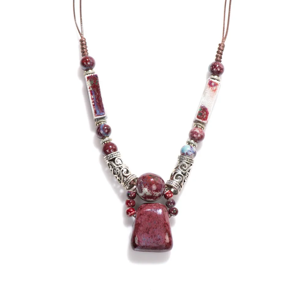 Collana Lunga A Y Bohémien Con Perline In Ceramica Colorate E Legno – Gioiello Donna Regolabile – Stile Hippie
