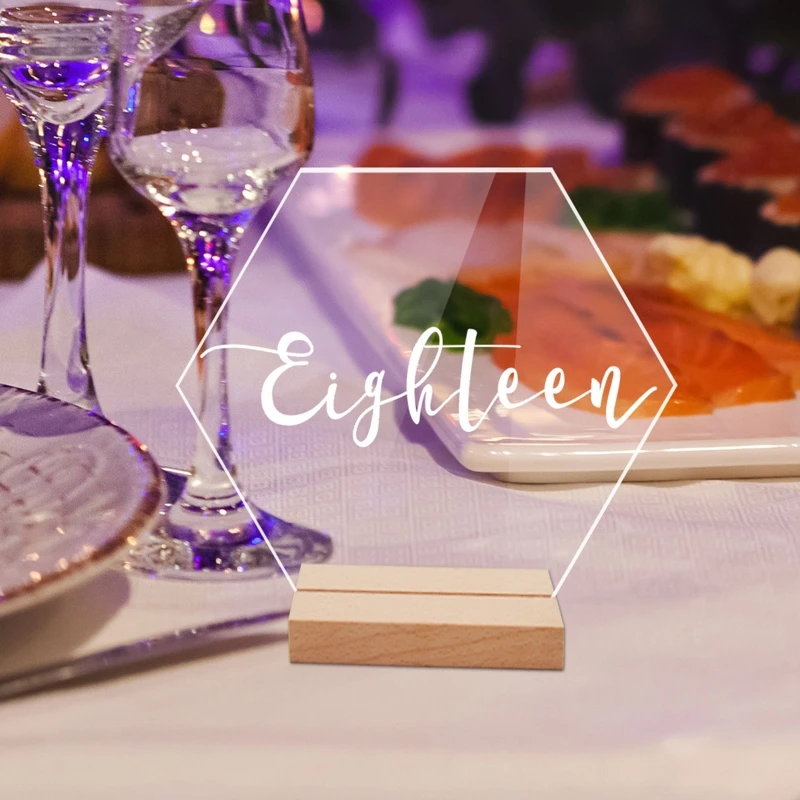 20 PCS Hexagon Acrylic Wedding Table Number Sign with Wood Holder Set Supplies for Home Festival Party Dining Table Decoration