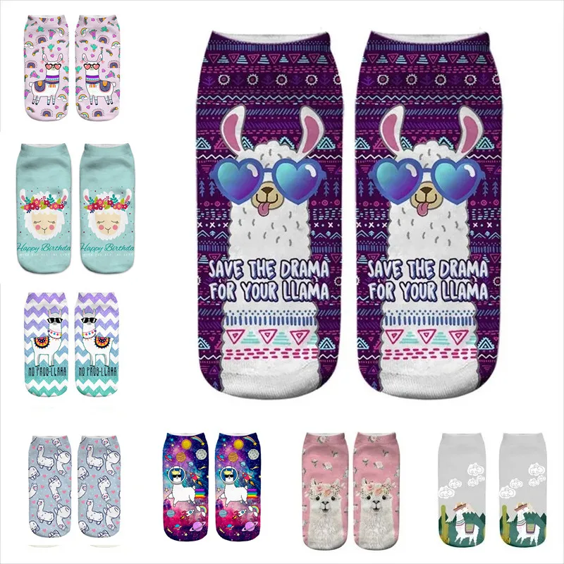 

3D Printing Happy Alpaca Women Socks Unixex Invisible Sokken Magic Cool Sheep Art Novelty Gift Dropship