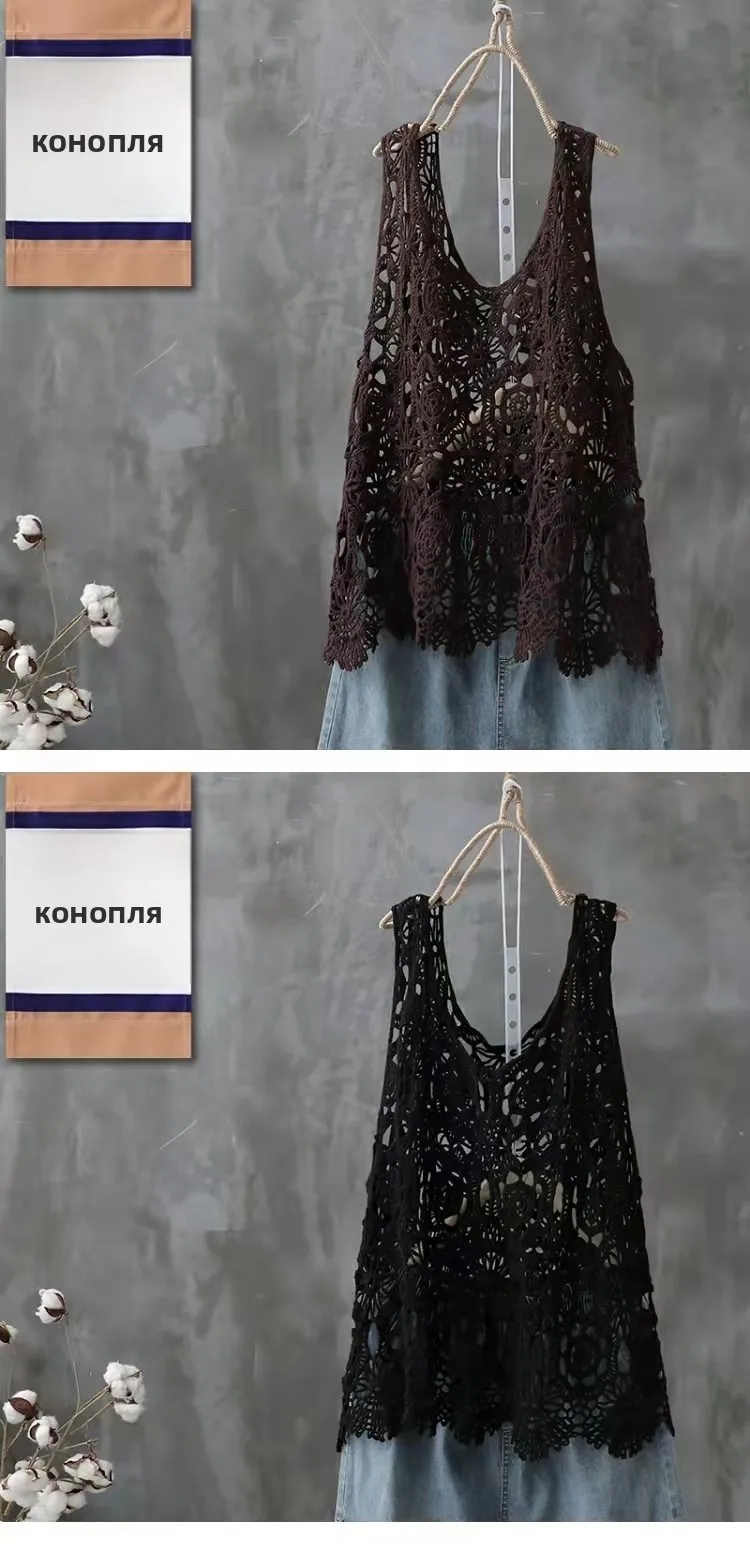 Top Versátil de Tirantes con Borde Ondulado, Estilo Casual para Mujer, Talla ande, Tejido de Punto con Encaje Calado de Col...