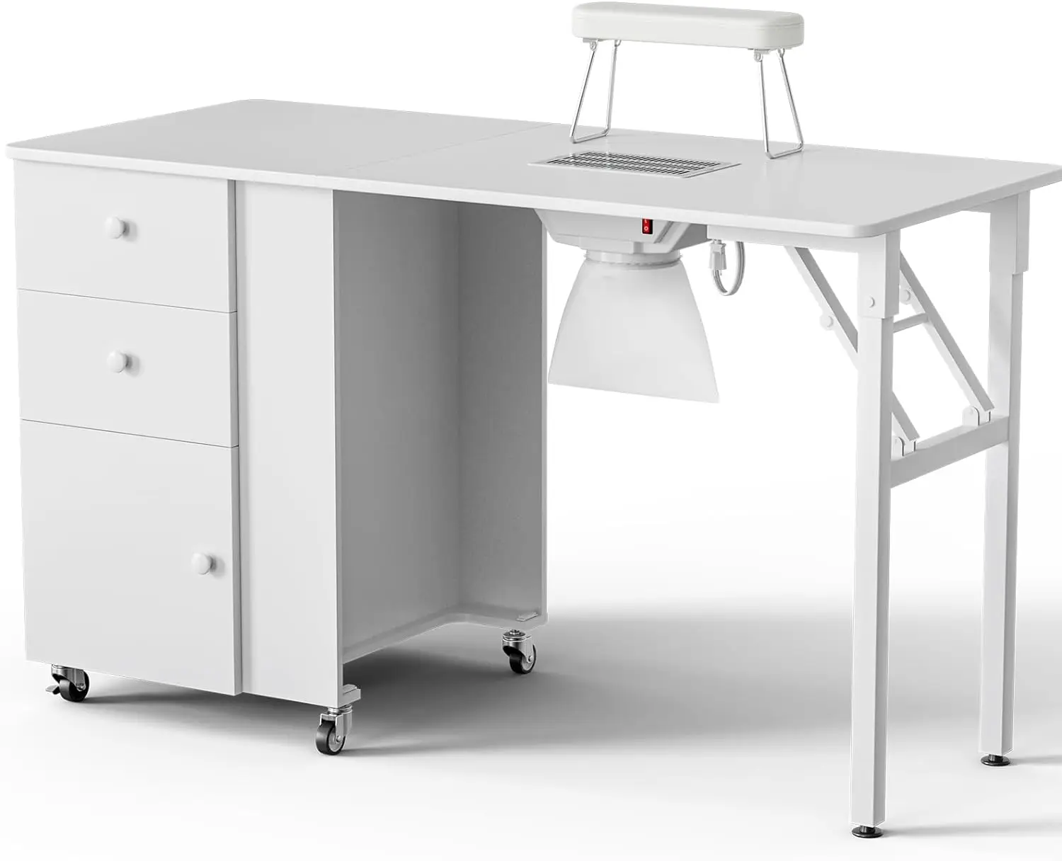 Foldable Manicure Table Nail Desk Foldable Rolling Nail Table Station with Built-in Dust Collector Adjustable Length