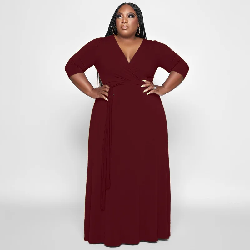 Plus Size Dresses For Women Elegant Long Sleeve Party Dress 2022 Autumn Plain Outfit Evening Gown Luxury Vestidos Wholesale