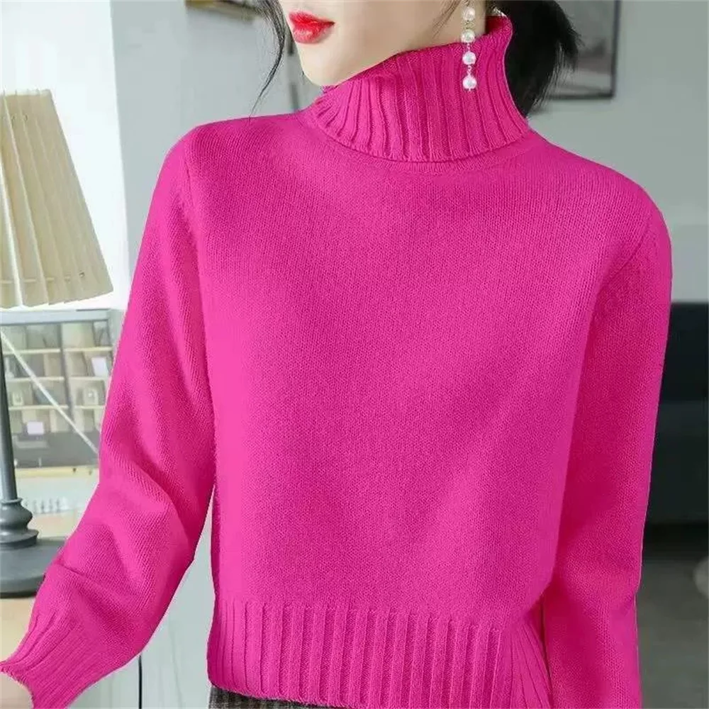2023AutumnWinterJerseyMujerSweaterKoreanNewTurtleneckSolidColorLongSleeveJumpers