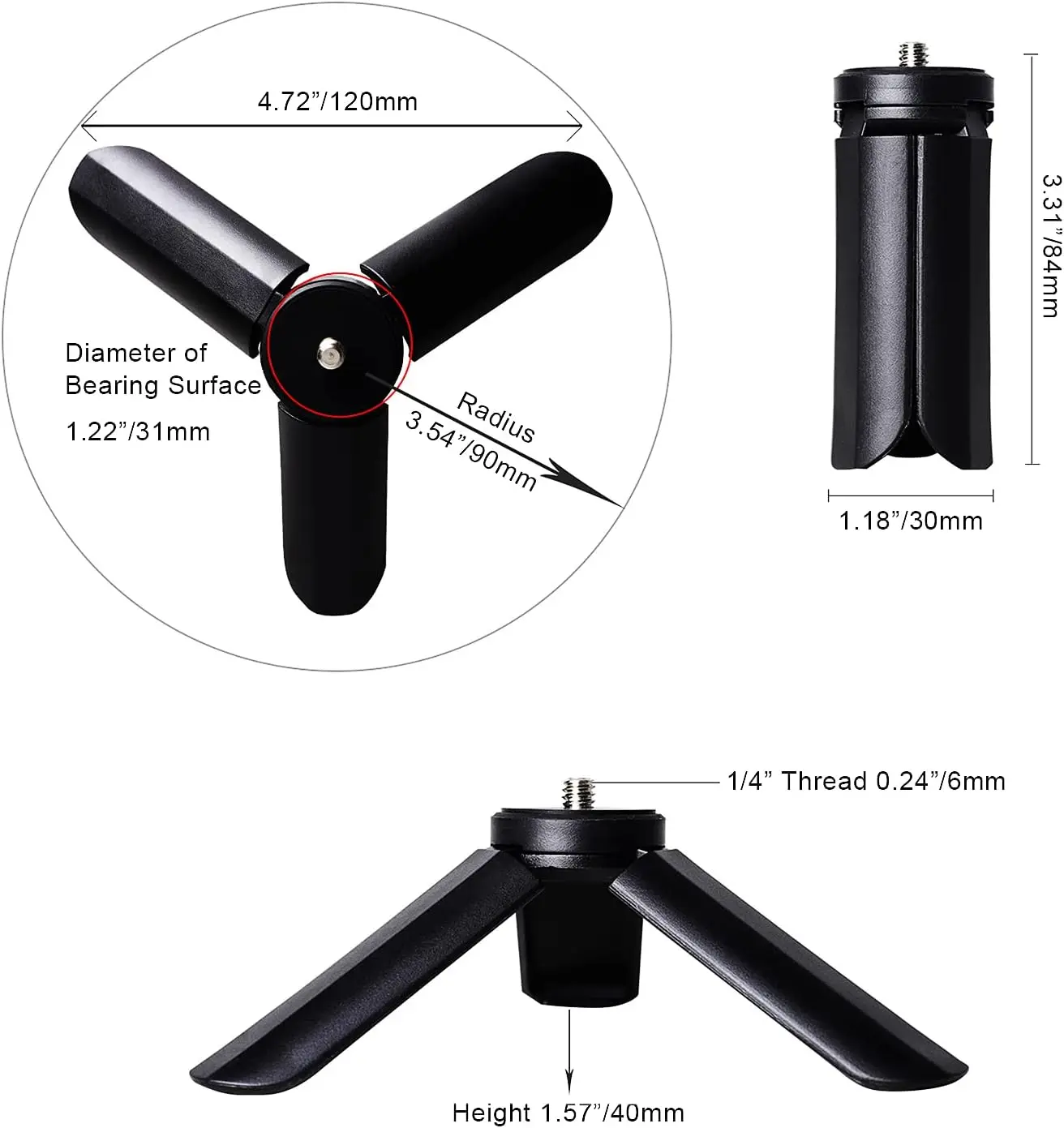 Compact Desktop Tripod with 1/4 Screw