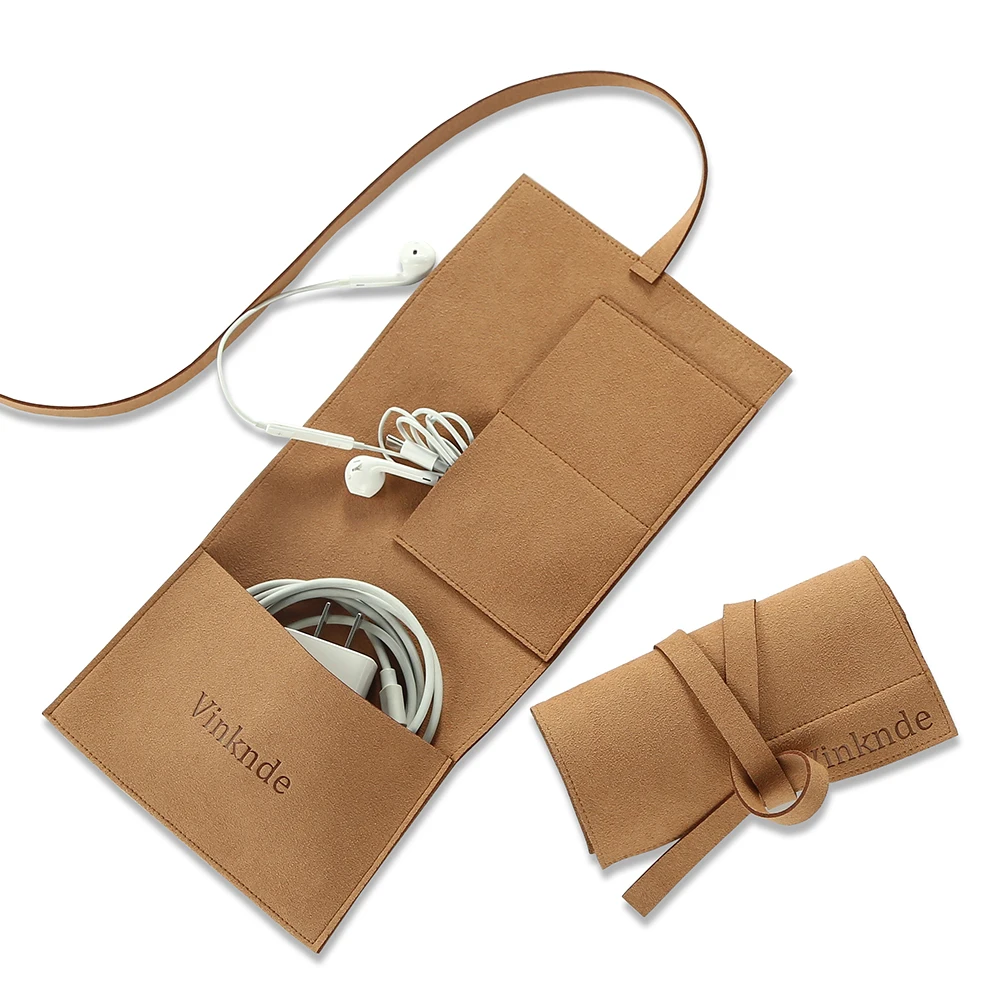 Custom Logo Microfiber Jewelry Small Travel Accessory Gift Bags Electronic Accessories Organizer For Earphone Charger USB Wires